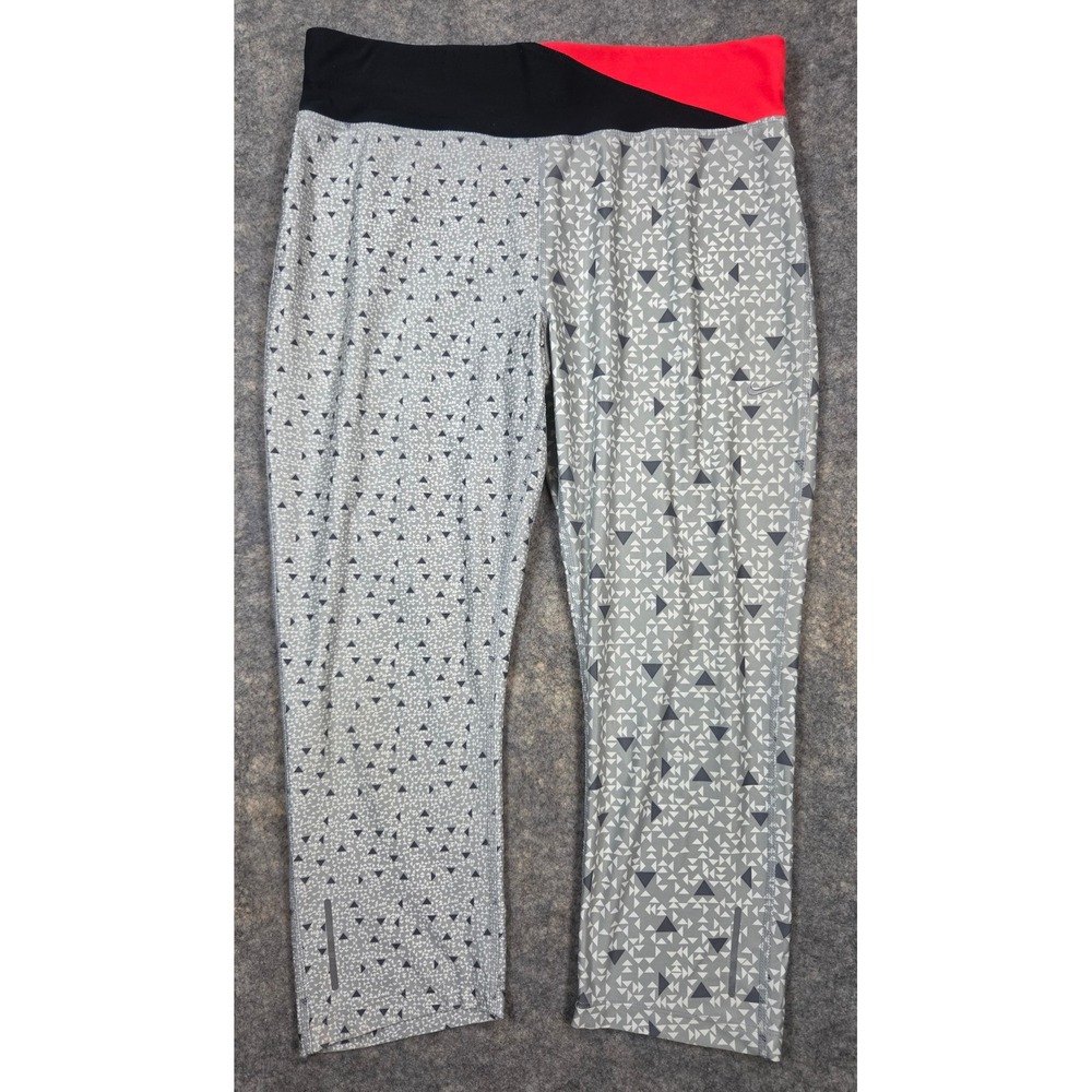 Nike Dri-FIT Womens Geometric Triangle Print Running Leggings Grey Red Large